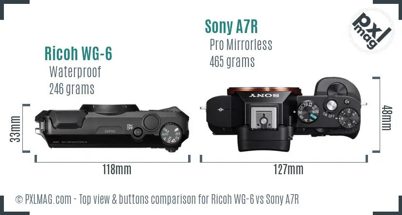 Ricoh WG-6 vs Sony A7R top view buttons comparison