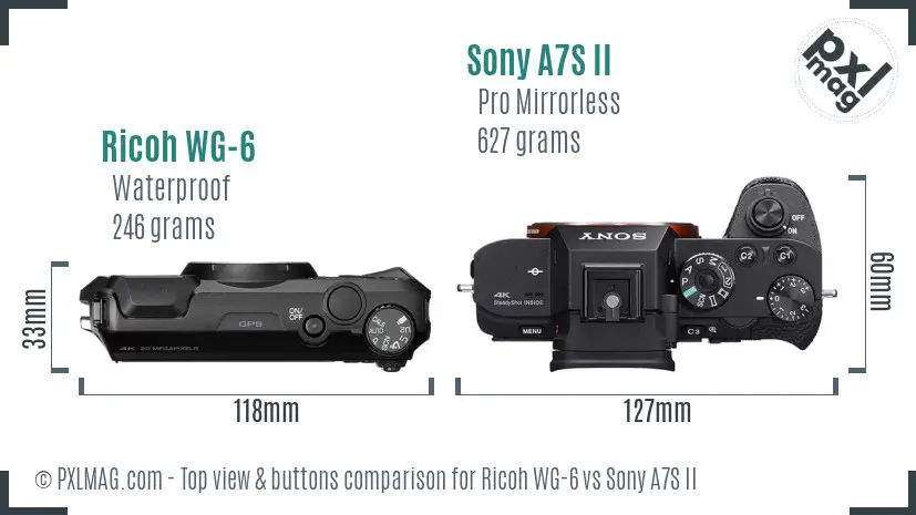 Ricoh WG-6 vs Sony A7S II top view buttons comparison
