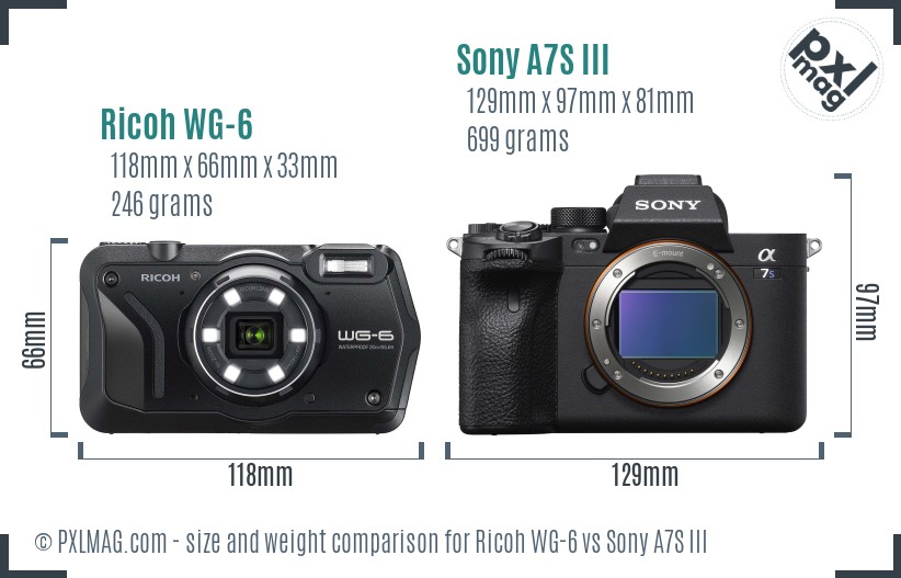 Ricoh WG-6 vs Sony A7S III size comparison