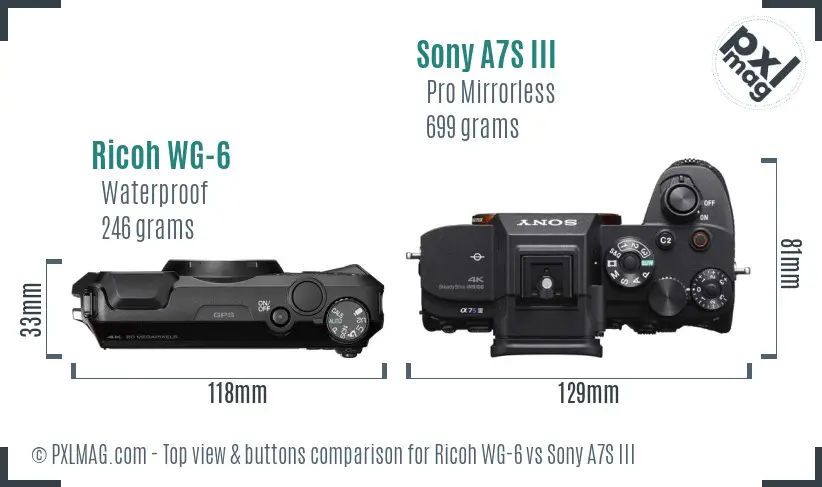 Ricoh WG-6 vs Sony A7S III top view buttons comparison