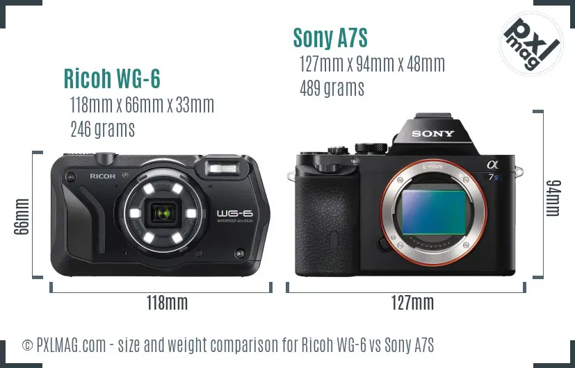 Ricoh WG-6 vs Sony A7S size comparison