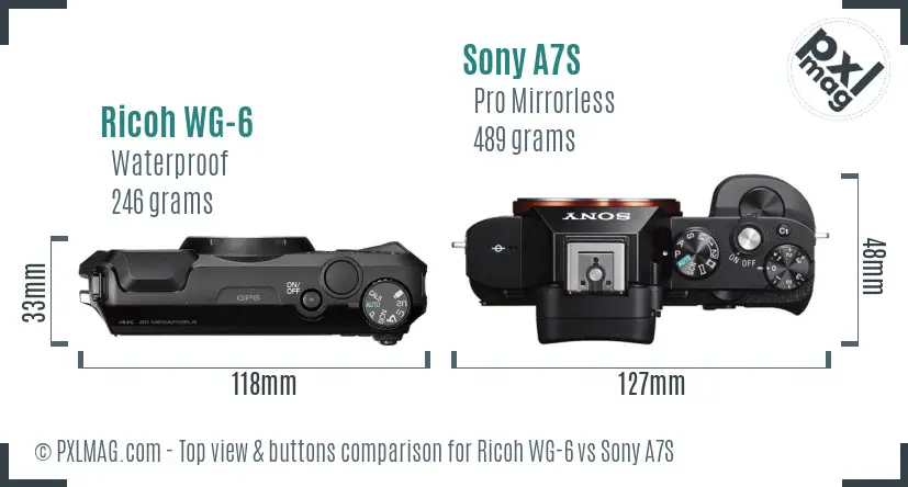 Ricoh WG-6 vs Sony A7S top view buttons comparison