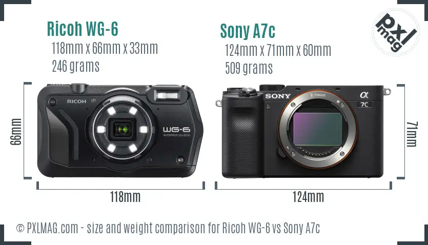 Ricoh WG-6 vs Sony A7c size comparison