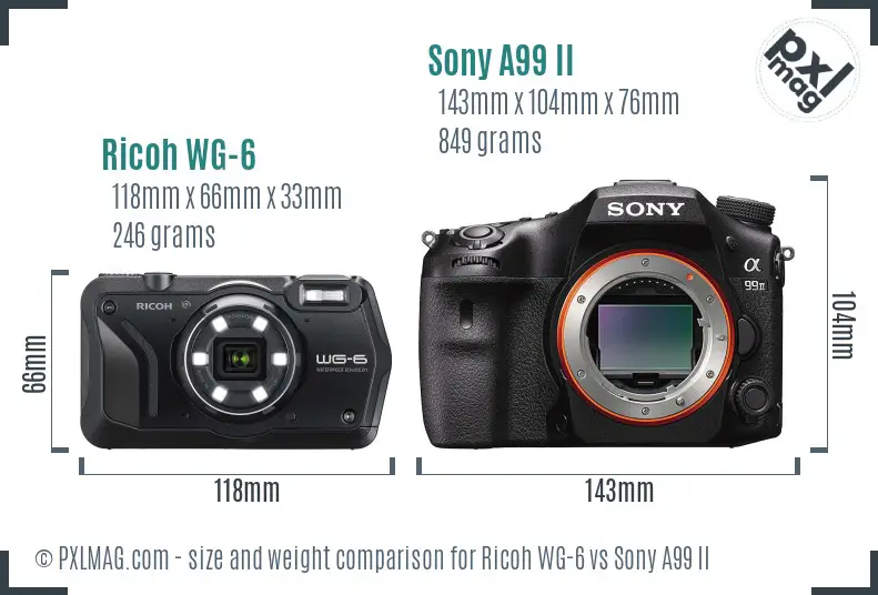 Ricoh WG-6 vs Sony A99 II size comparison