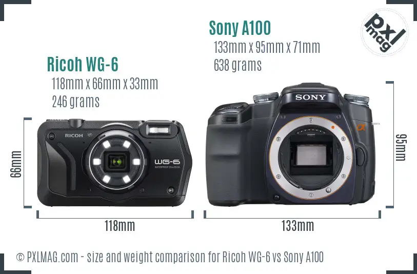 Ricoh WG-6 vs Sony A100 size comparison