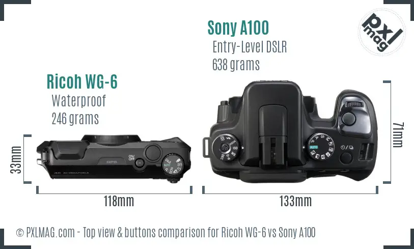 Ricoh WG-6 vs Sony A100 top view buttons comparison