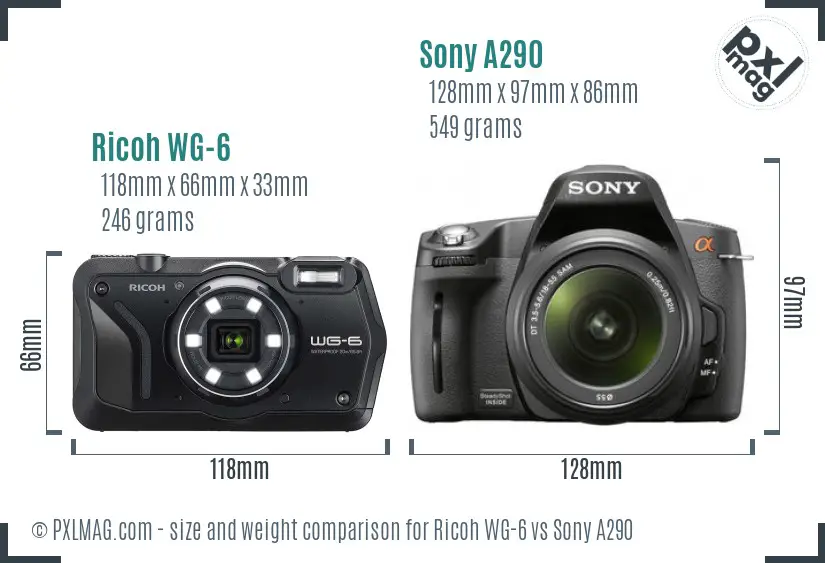 Ricoh WG-6 vs Sony A290 size comparison