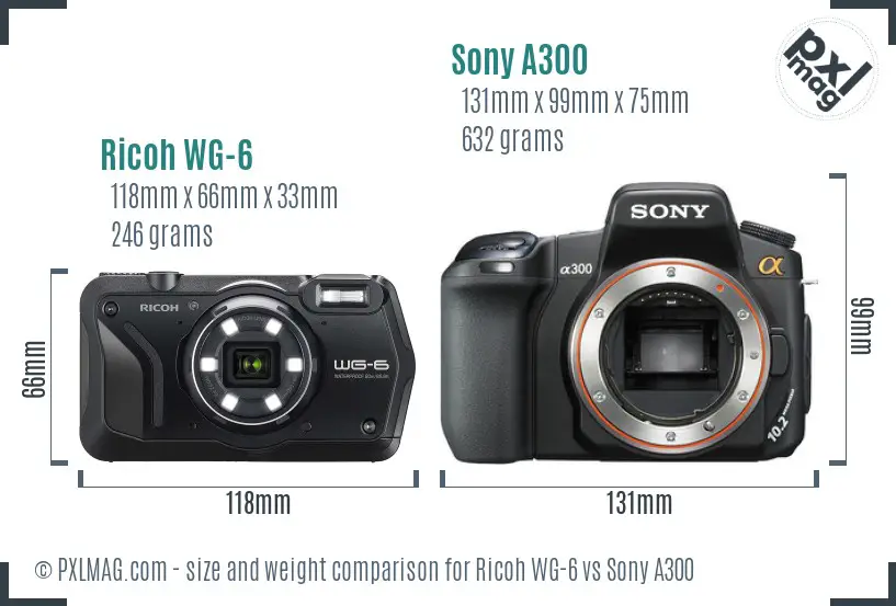 Ricoh WG-6 vs Sony A300 size comparison