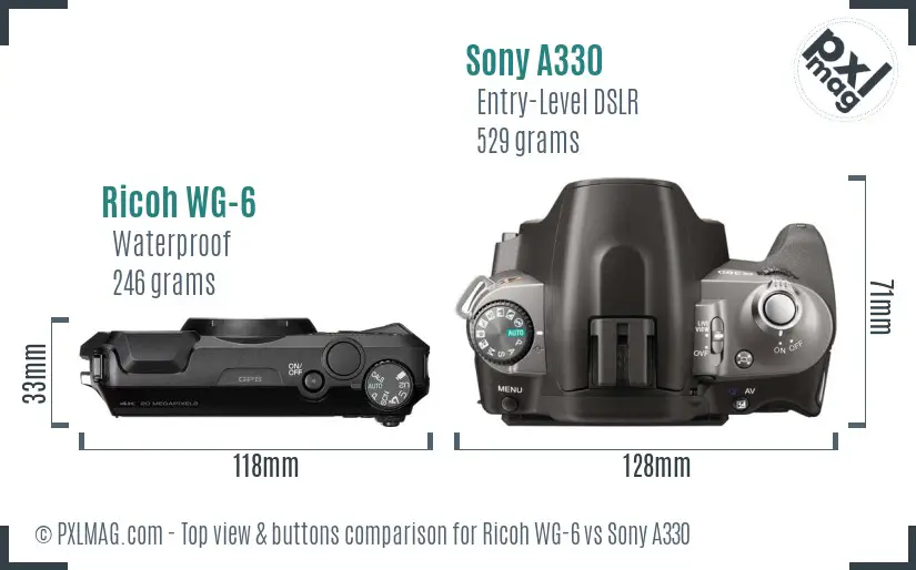 Ricoh WG-6 vs Sony A330 top view buttons comparison