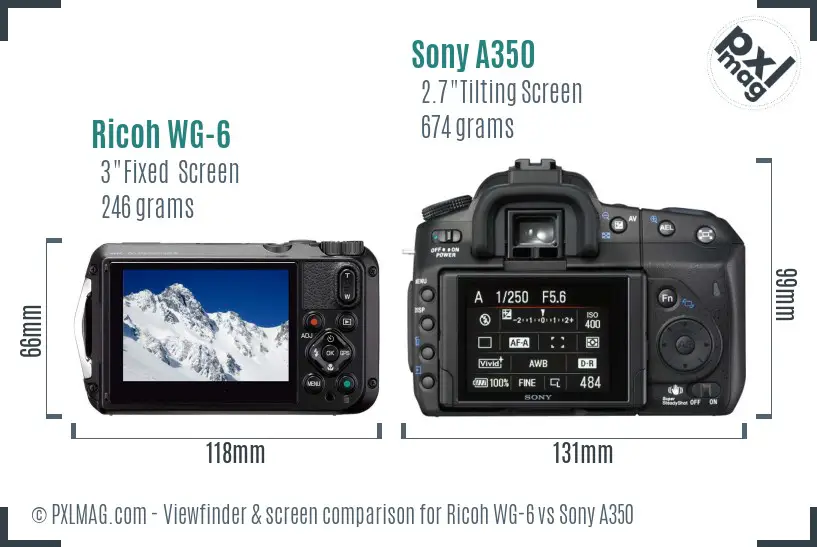 Ricoh WG-6 vs Sony A350 Screen and Viewfinder comparison