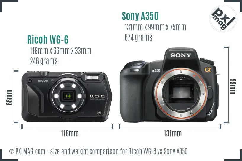 Ricoh WG-6 vs Sony A350 size comparison