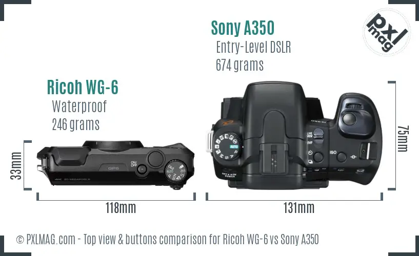 Ricoh WG-6 vs Sony A350 top view buttons comparison