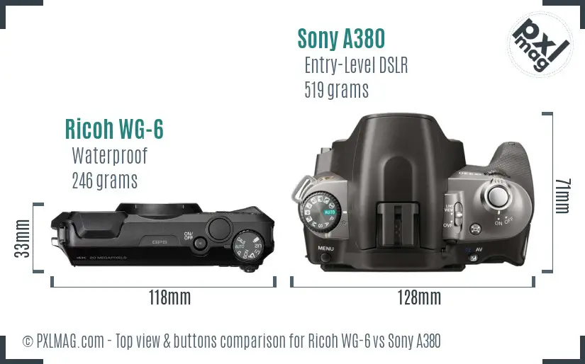 Ricoh WG-6 vs Sony A380 top view buttons comparison