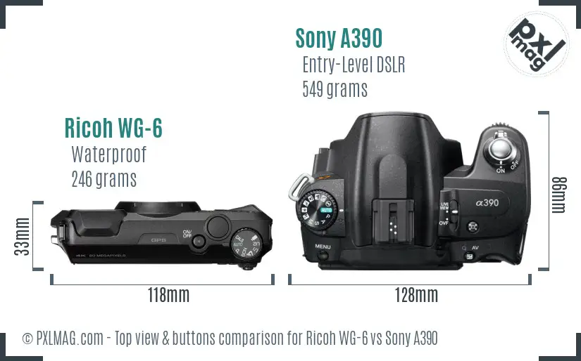 Ricoh WG-6 vs Sony A390 top view buttons comparison