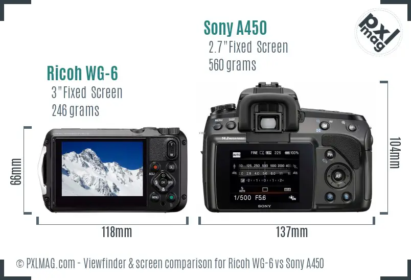 Ricoh WG-6 vs Sony A450 Screen and Viewfinder comparison
