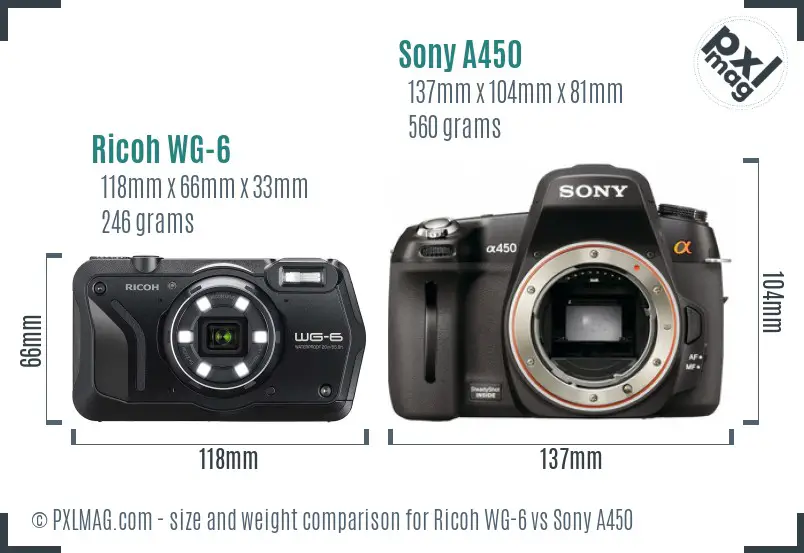 Ricoh WG-6 vs Sony A450 size comparison