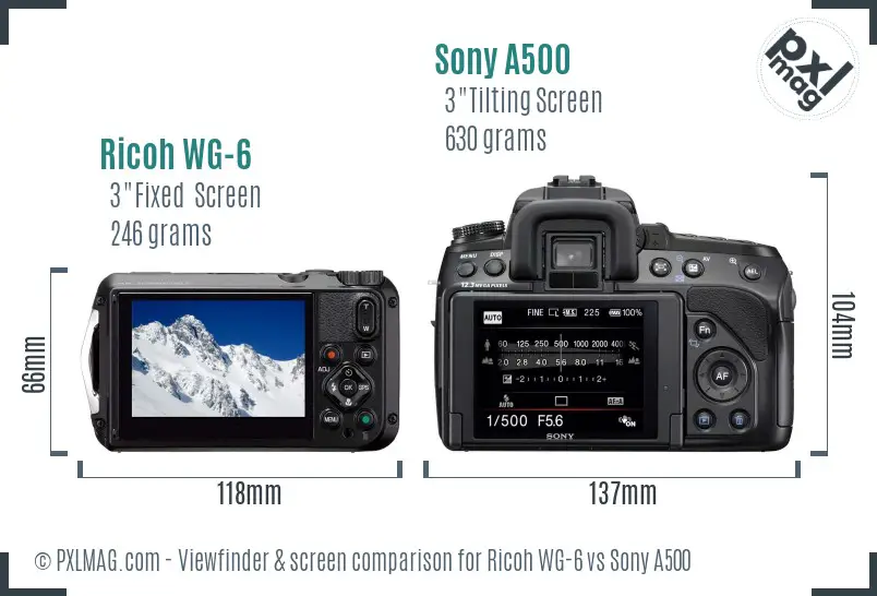Ricoh WG-6 vs Sony A500 Screen and Viewfinder comparison
