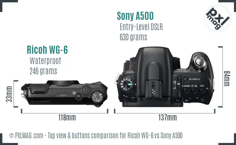 Ricoh WG-6 vs Sony A500 top view buttons comparison