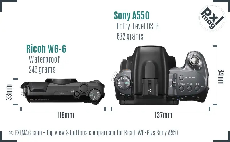 Ricoh WG-6 vs Sony A550 top view buttons comparison