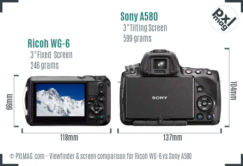 Ricoh WG-6 vs Sony A580 Screen and Viewfinder comparison
