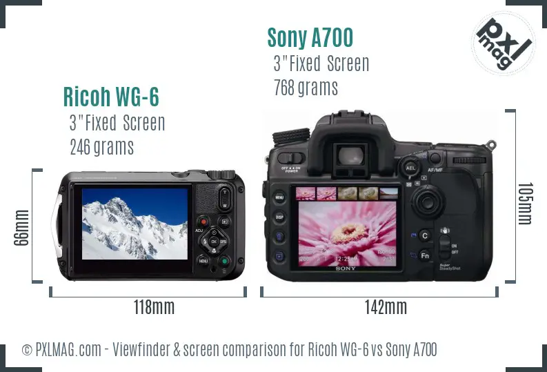 Ricoh WG-6 vs Sony A700 Screen and Viewfinder comparison
