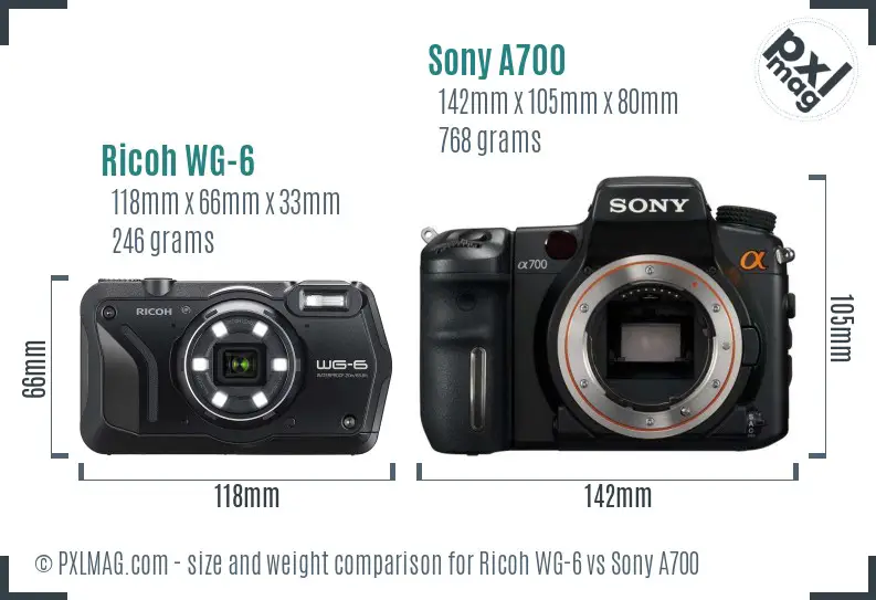 Ricoh WG-6 vs Sony A700 size comparison