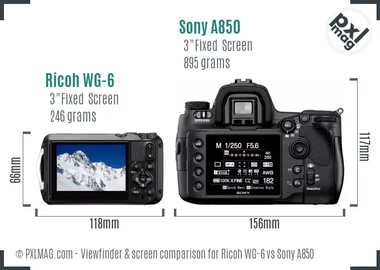 Ricoh WG-6 vs Sony A850 Screen and Viewfinder comparison