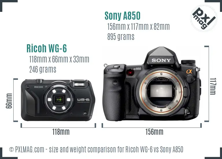 Ricoh WG-6 vs Sony A850 size comparison