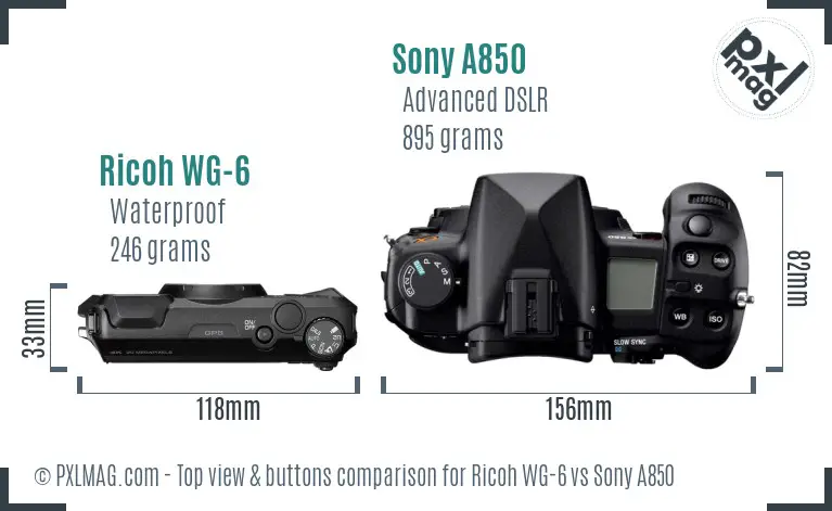 Ricoh WG-6 vs Sony A850 top view buttons comparison
