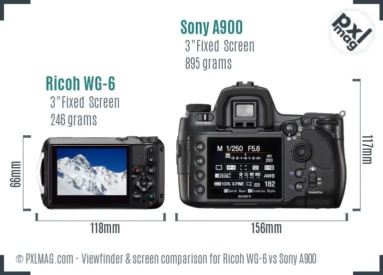 Ricoh WG-6 vs Sony A900 Screen and Viewfinder comparison