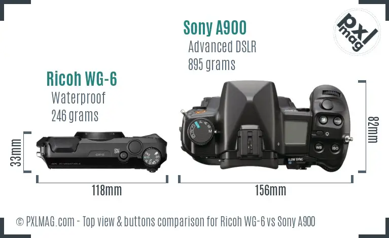 Ricoh WG-6 vs Sony A900 top view buttons comparison