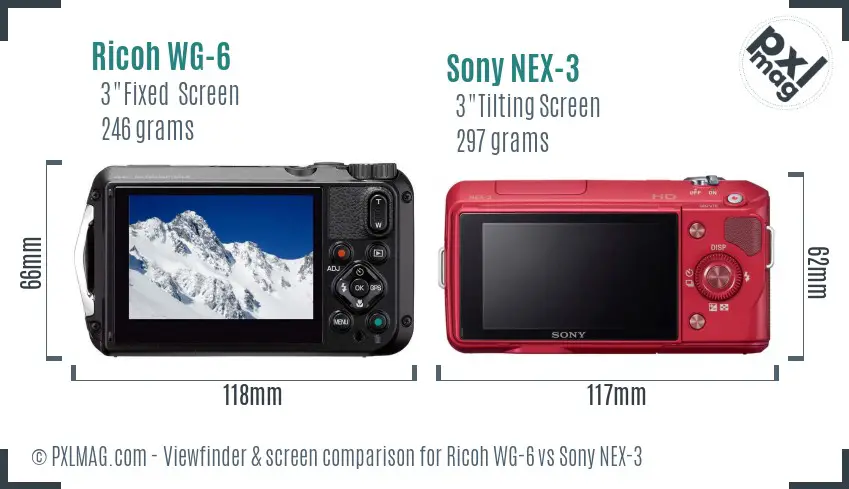 Ricoh WG-6 vs Sony NEX-3 Screen and Viewfinder comparison