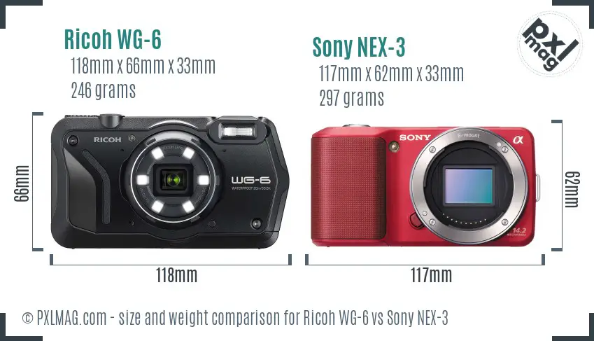 Ricoh WG-6 vs Sony NEX-3 size comparison
