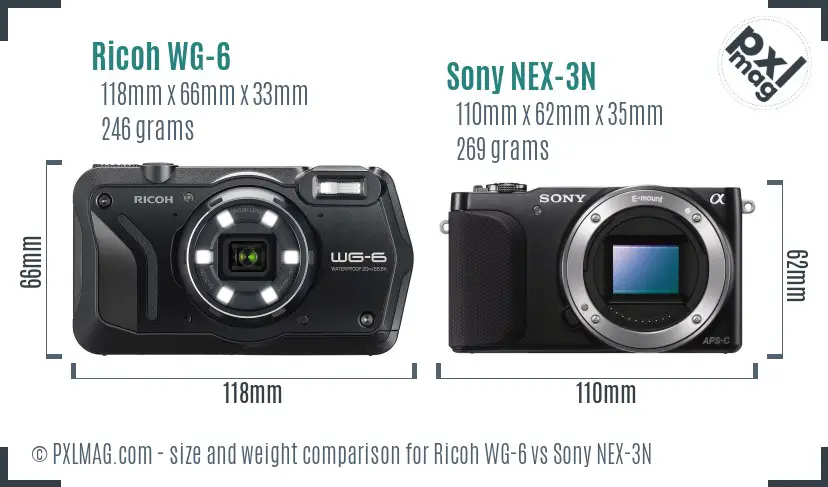 Ricoh WG-6 vs Sony NEX-3N size comparison