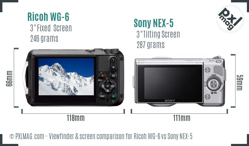 Ricoh WG-6 vs Sony NEX-5 Screen and Viewfinder comparison