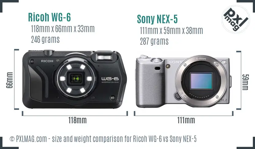 Ricoh WG-6 vs Sony NEX-5 size comparison