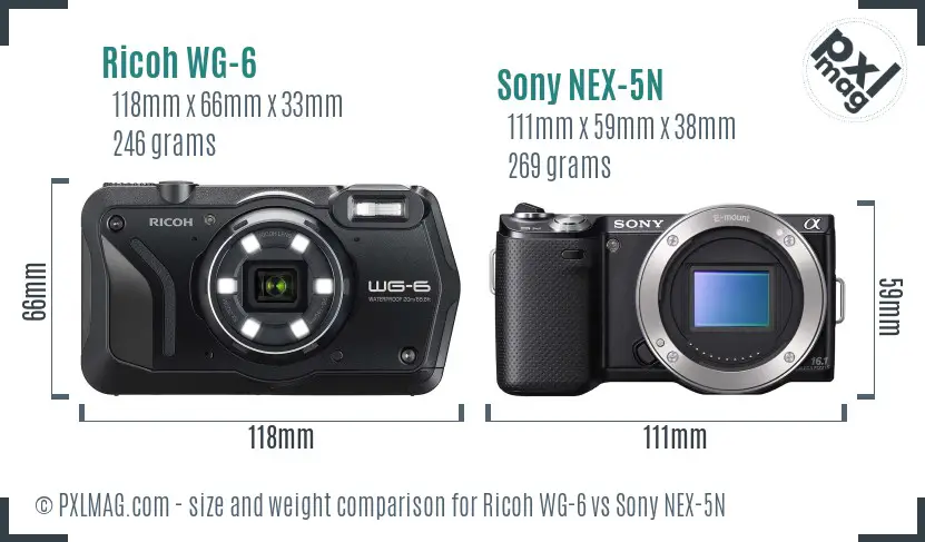 Ricoh WG-6 vs Sony NEX-5N size comparison Ricoh WG-6 vs Sony NEX-5N size comparison