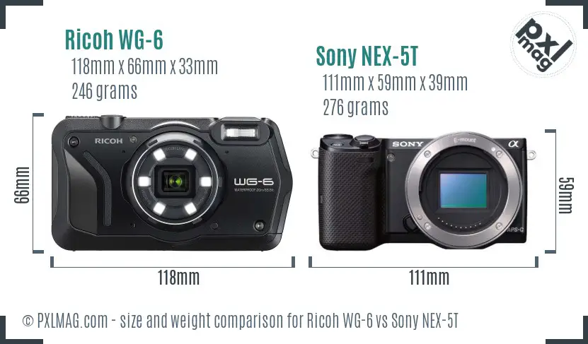 Ricoh WG-6 vs Sony NEX-5T size comparison