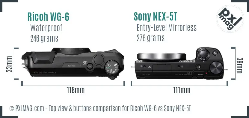 Ricoh WG-6 vs Sony NEX-5T top view buttons comparison