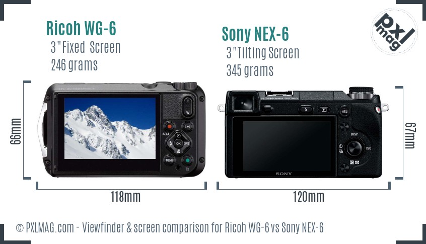 Ricoh WG-6 vs Sony NEX-6 Screen and Viewfinder comparison