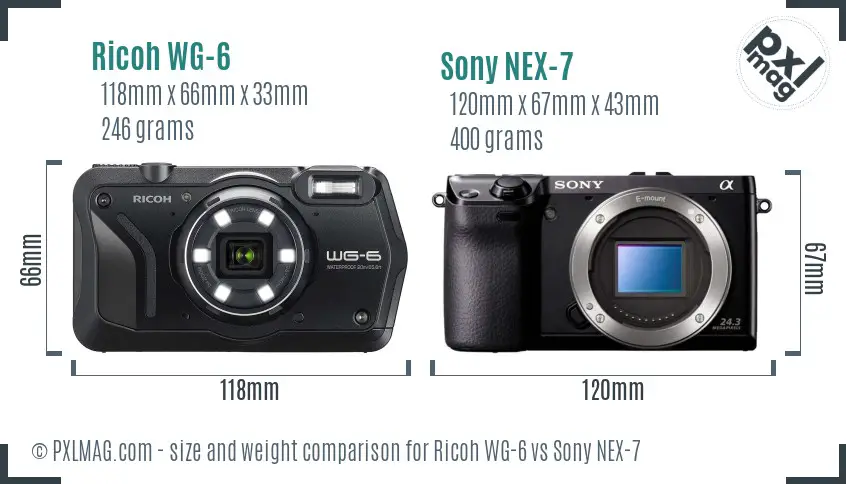 Ricoh WG-6 vs Sony NEX-7 size comparison