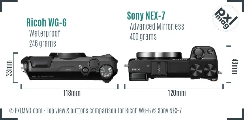 Ricoh WG-6 vs Sony NEX-7 top view buttons comparison