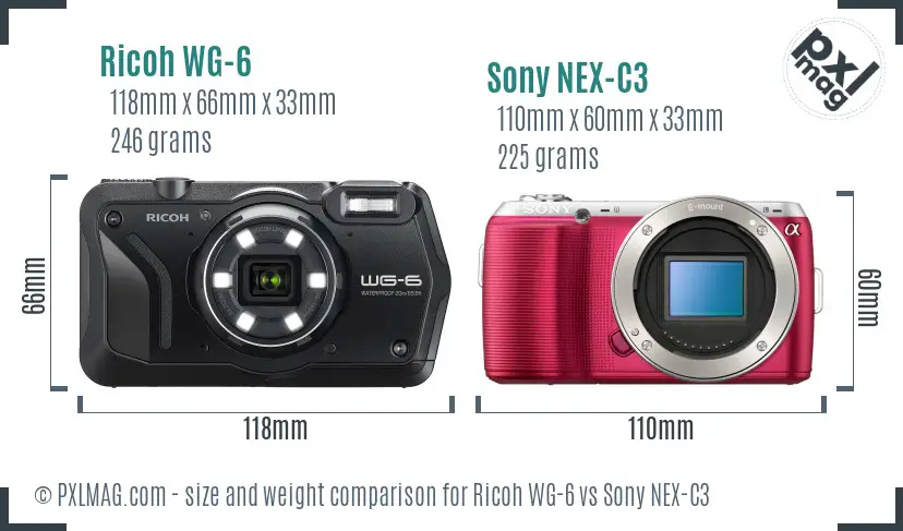 Ricoh WG-6 vs Sony NEX-C3 size comparison