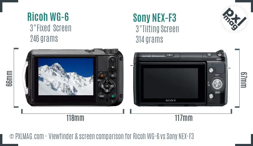 Ricoh WG-6 vs Sony NEX-F3 Screen and Viewfinder comparison