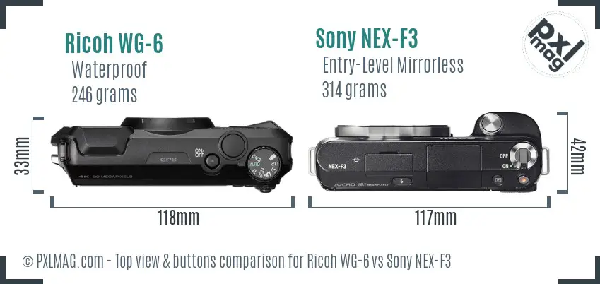 Ricoh WG-6 vs Sony NEX-F3 top view buttons comparison