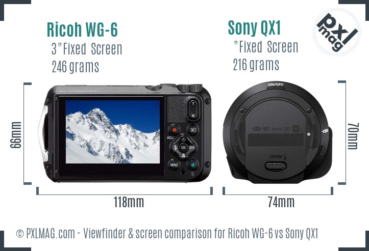 Ricoh WG-6 vs Sony QX1 Screen and Viewfinder comparison