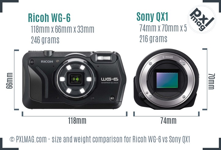 Ricoh WG-6 vs Sony QX1 size comparison