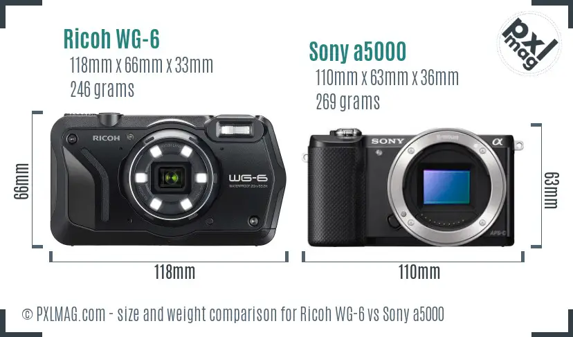 Ricoh WG-6 vs Sony a5000 size comparison