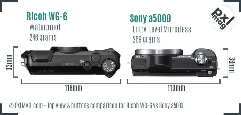 Ricoh WG-6 vs Sony a5000 top view buttons comparison