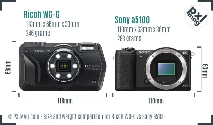Ricoh WG-6 vs Sony a5100 size comparison
